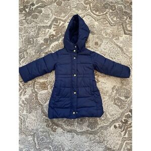 J Crew Crewcuts Coat Girls 3T Navy Blue Fleece Puffer Long Jacket Hooded Parka